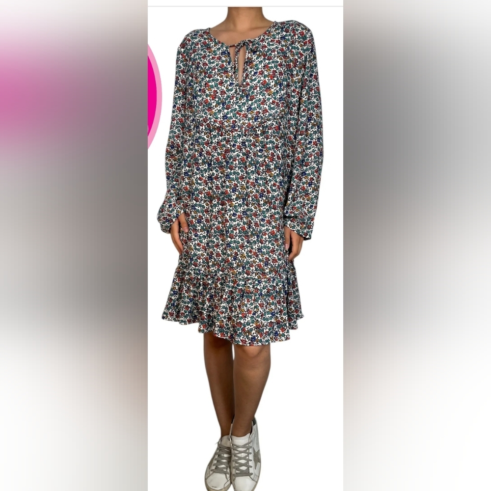J Crew Relaxed Fiery Sunset Floral Print Shift Dress Flounce Hem Size M